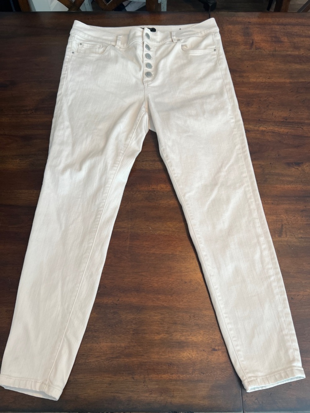 Ann Taylor Women’s Cream Button Fly High Waist Skinny Ankle Jeans 12 Petite